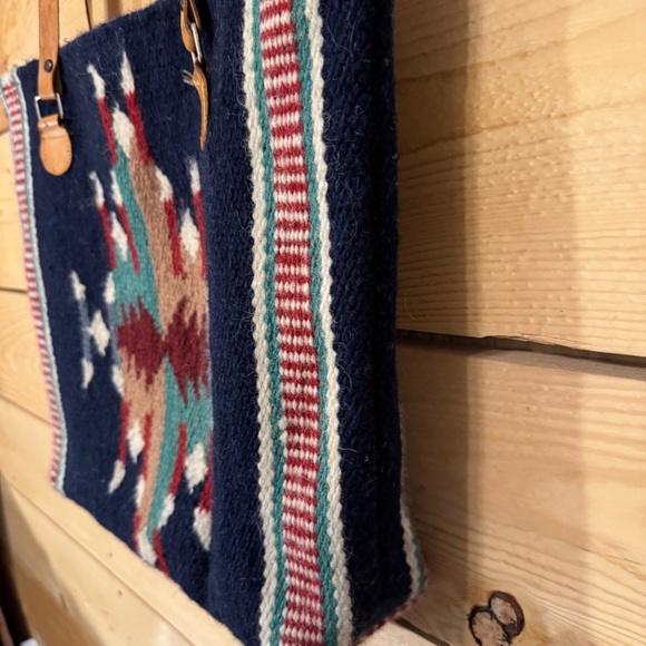 El Paso Saddle Blanket Co Blue Wool Southwestern Tote Bag - Picture 3 of 9